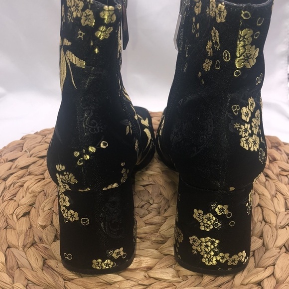 ZARA Trafaluc Black and Metallic Gold Bamboo Print Ankle High Booties Size 36 - Picture 7 of 11